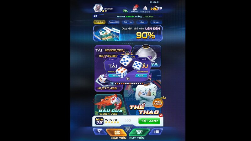 Giao diện của cổng game két sắt WIN79